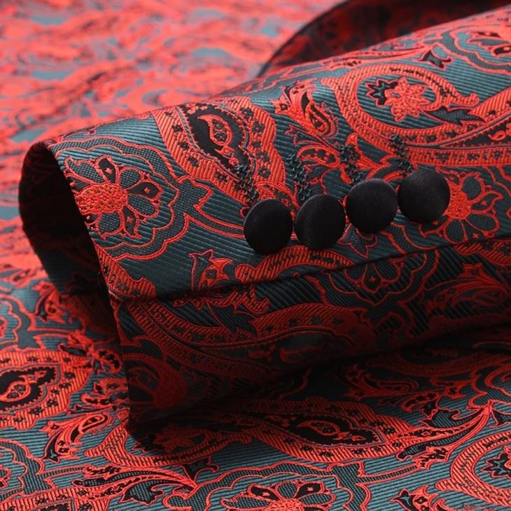 Luxury Men's Paisley Suit Jacket - Black Teal Red Patterned Blazer For Formal Occasions | YILI - F142 best